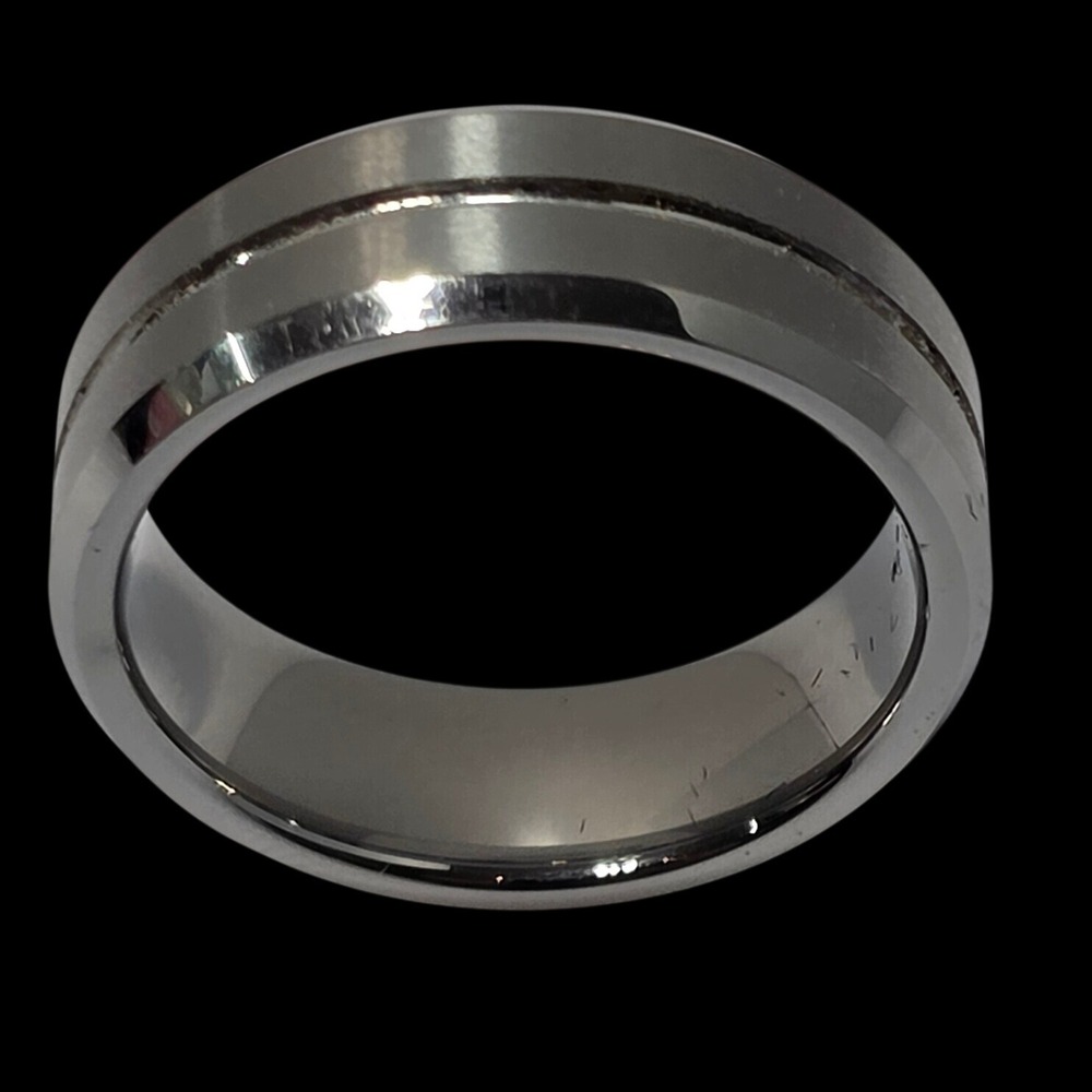 Mens Tungsten Carbide Band Ring Silver Beveled Edge Center Groove Size 12*